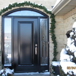 Executive panel door with sidelights and matching eliptical transom